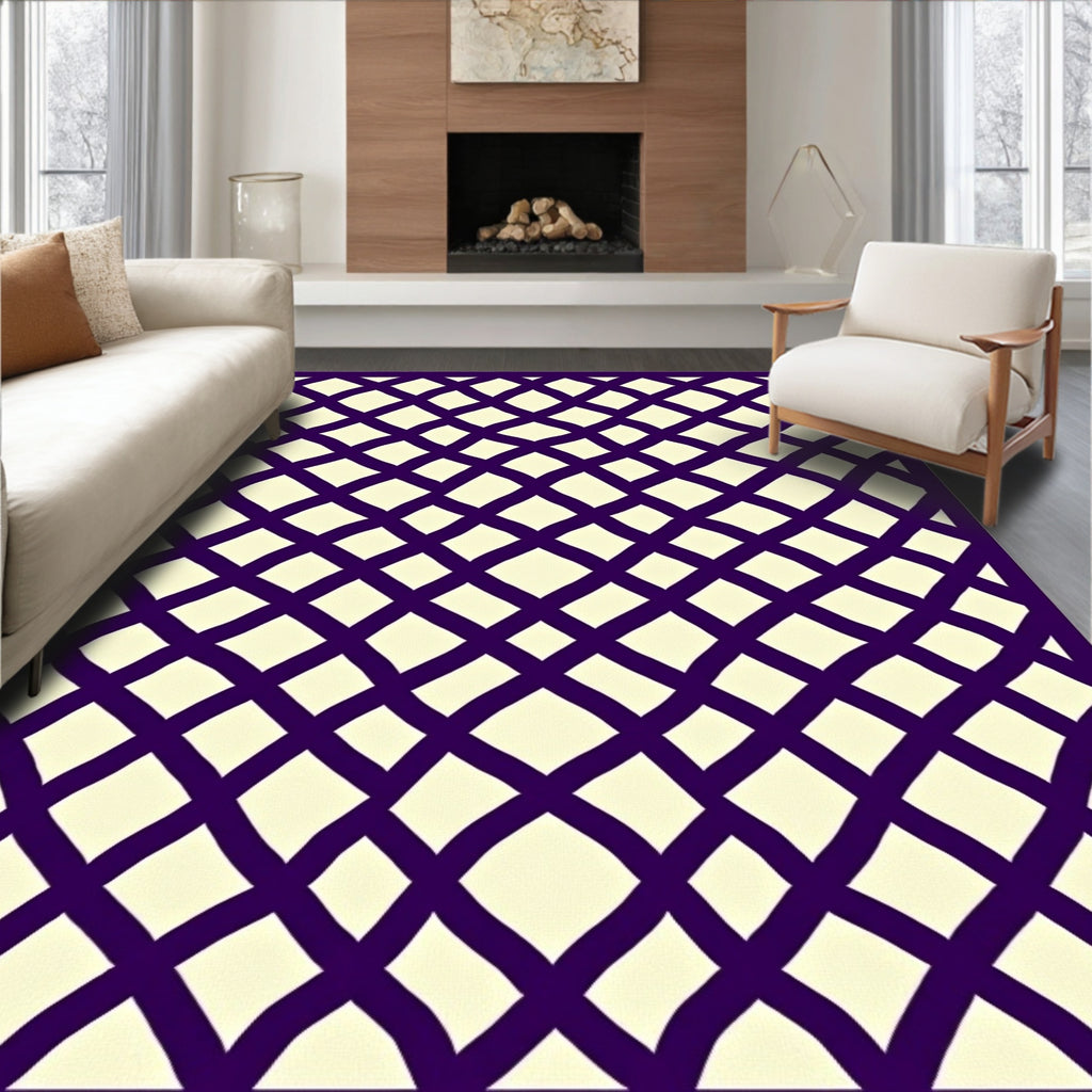 Deep Purple Lattice Geometric Rug