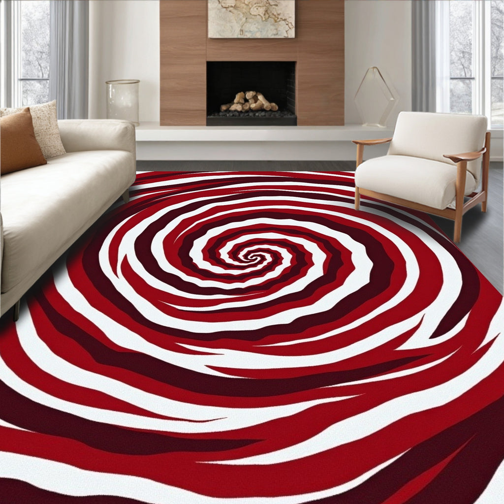 Crimson White Swirling Vortex Rug