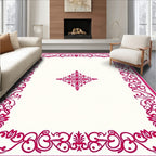 Bright Pink Scrollwork Medallion Frame Rug