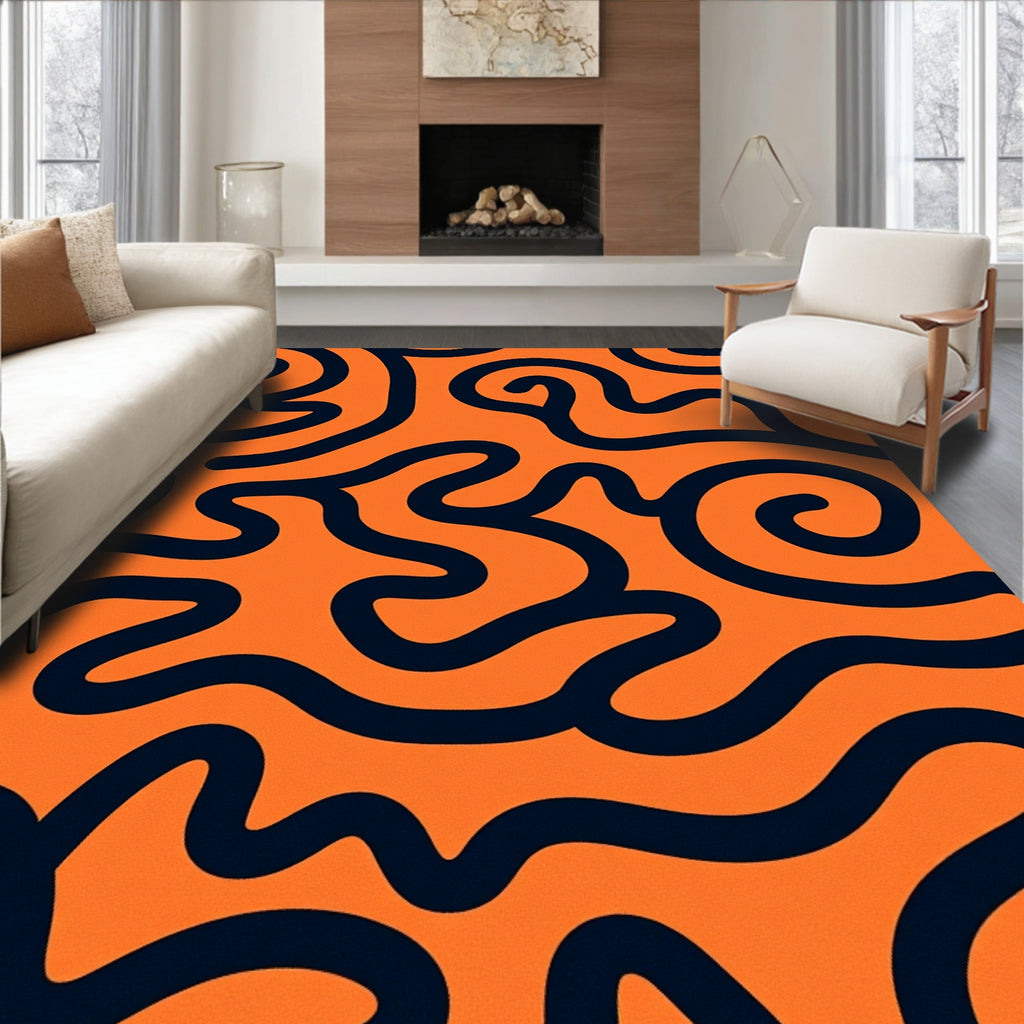 Orange Navy Swirl Continuity Rug