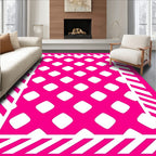 Hot Pink Geometric Lattice Diagonal Stripe Rug