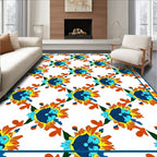 Vibrant Blue Yellow Floral Sunburst Rug