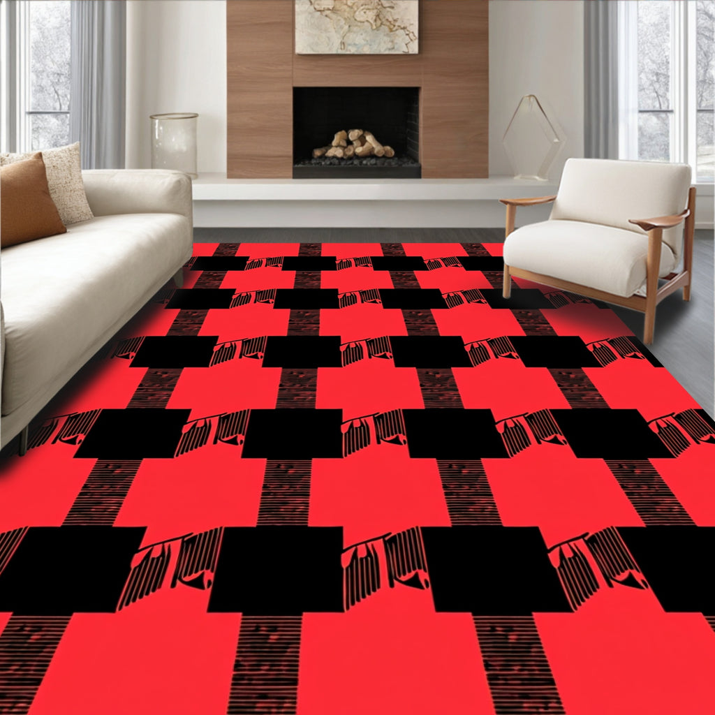 Red Black Checkerboard Folk Charm Rug