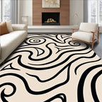 Cream Black Swirling Abstract Organic Rug