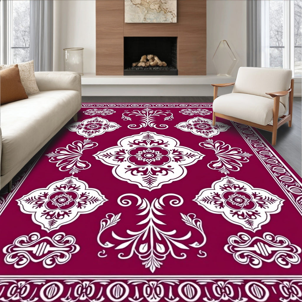 Rich Burgundy Floral Arabesque Composition Rug