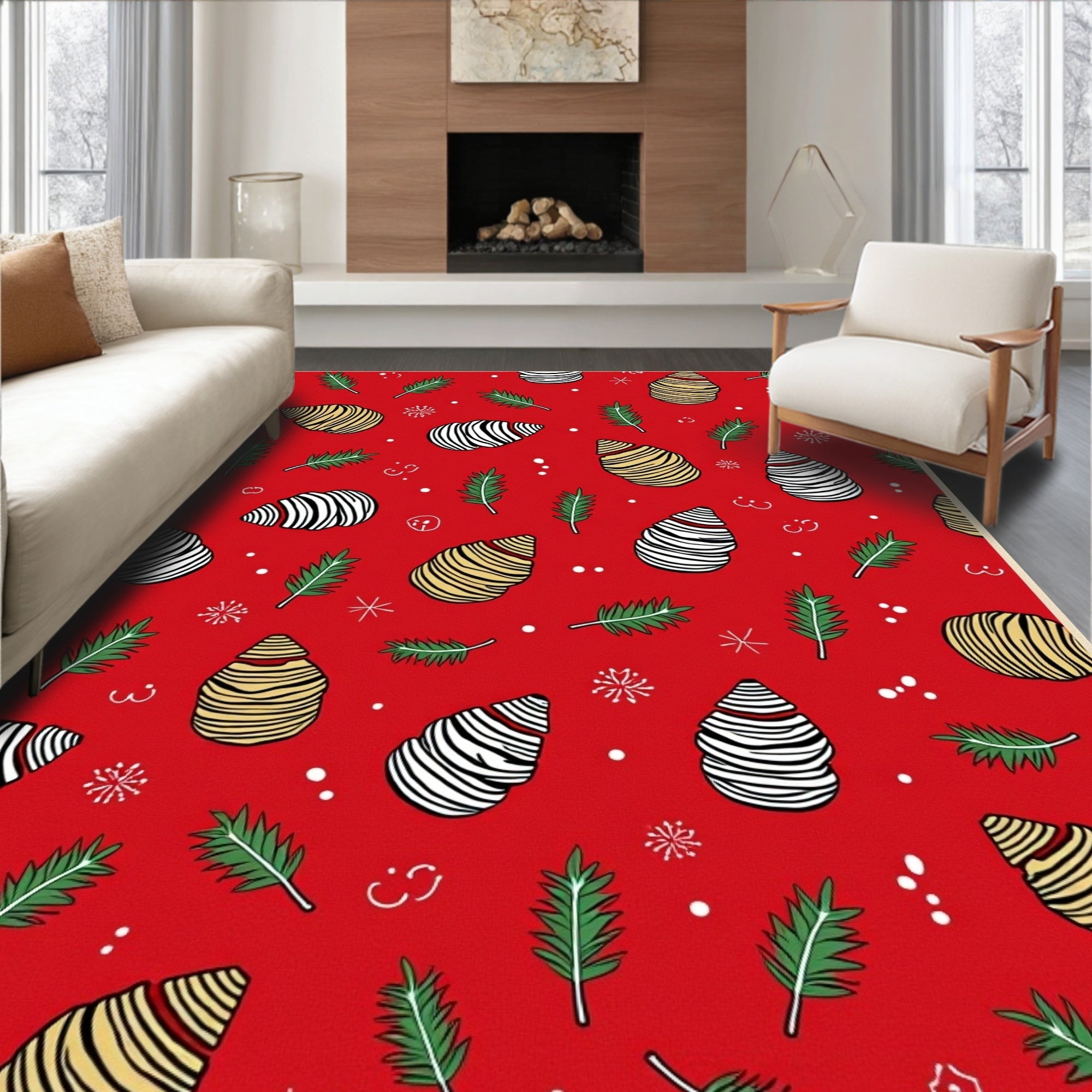 Red Pine Cone And Branch Medley Rug