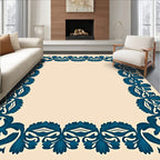 Deep Teal Floral Border Cream Rug