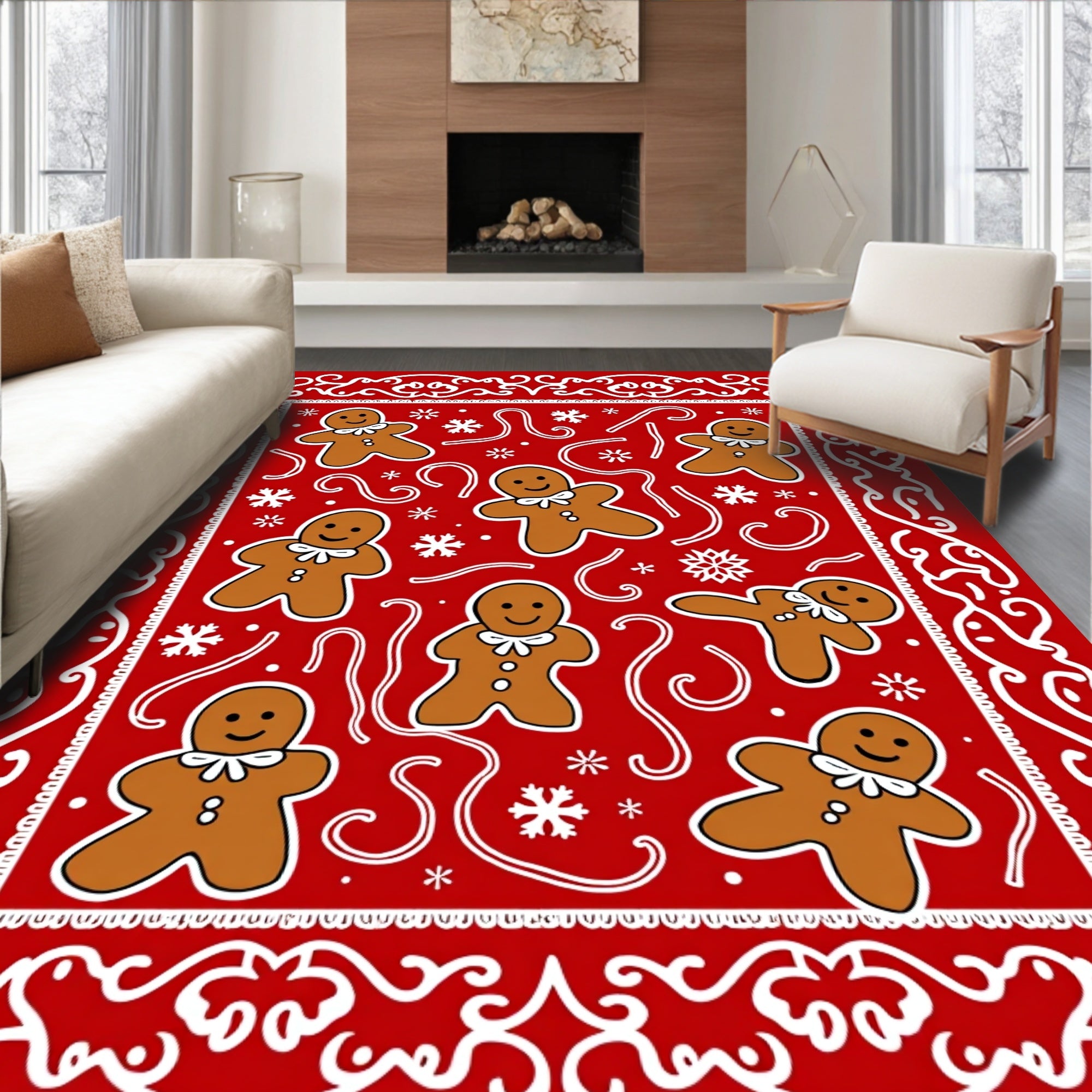 Red Gingerbread Man Holiday Rug