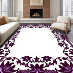 Rich Plum Floral Border Detail Rug