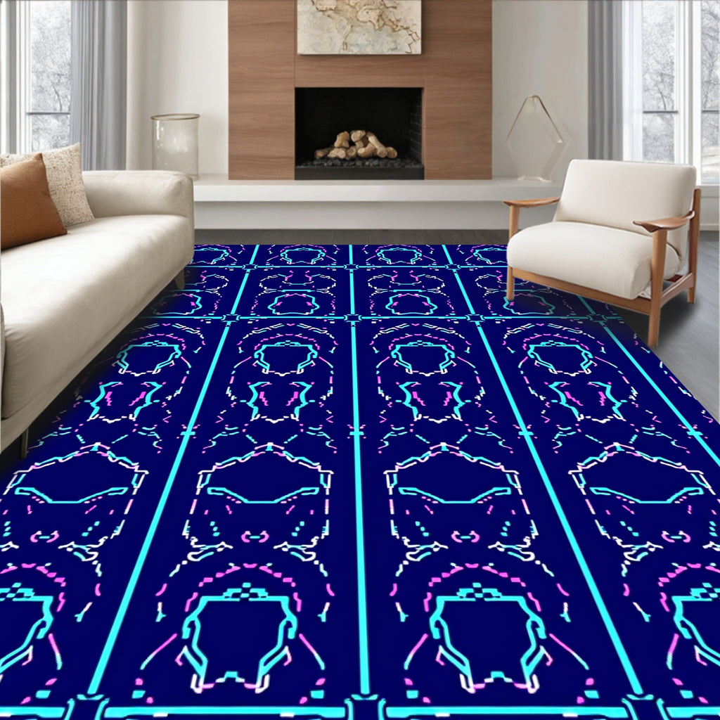 Neon Geometric Grid Contemporary Rug