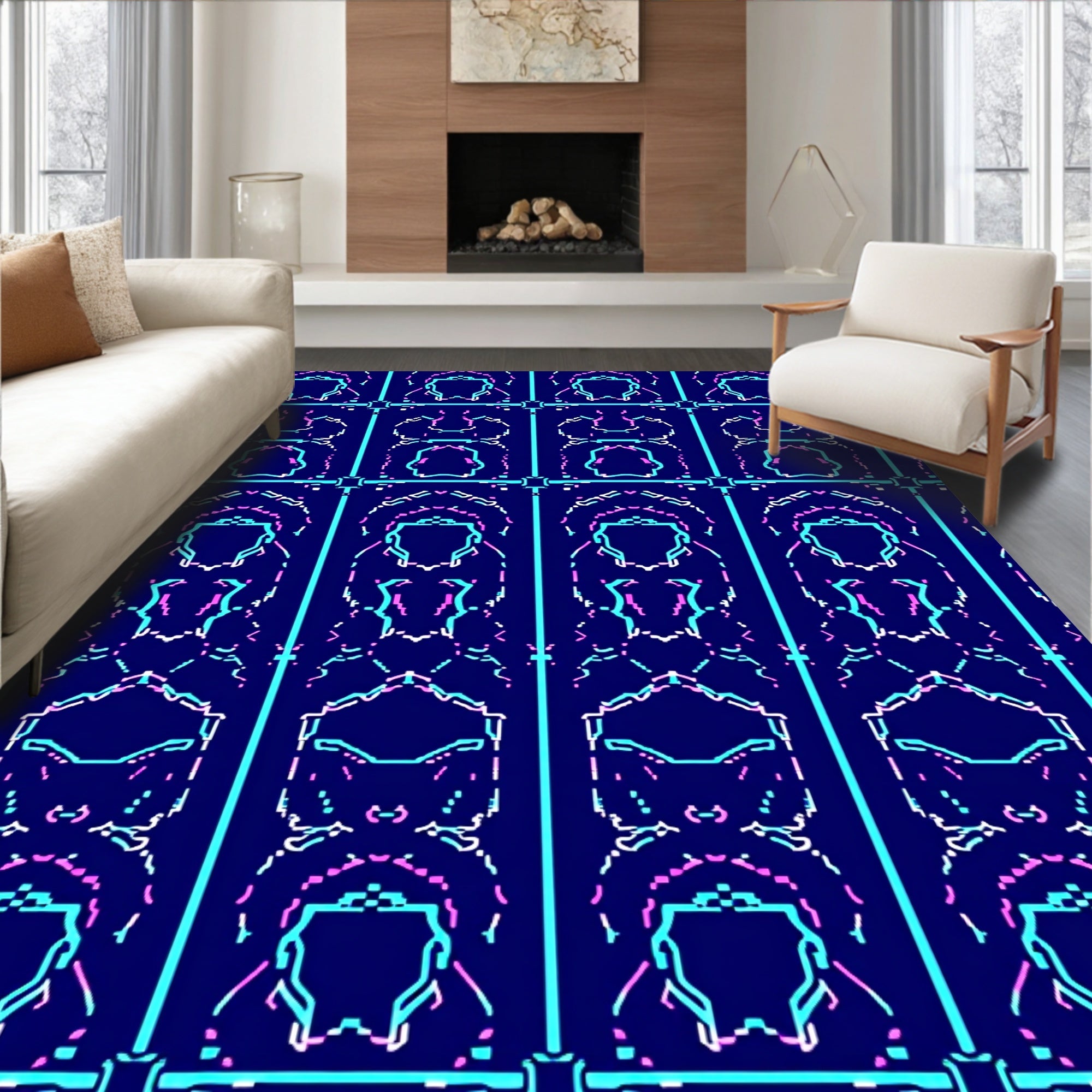 Neon Geometric Grid Contemporary Rug