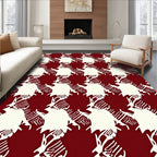 Deep Red Ivory Houndstooth Tree Branch Rug