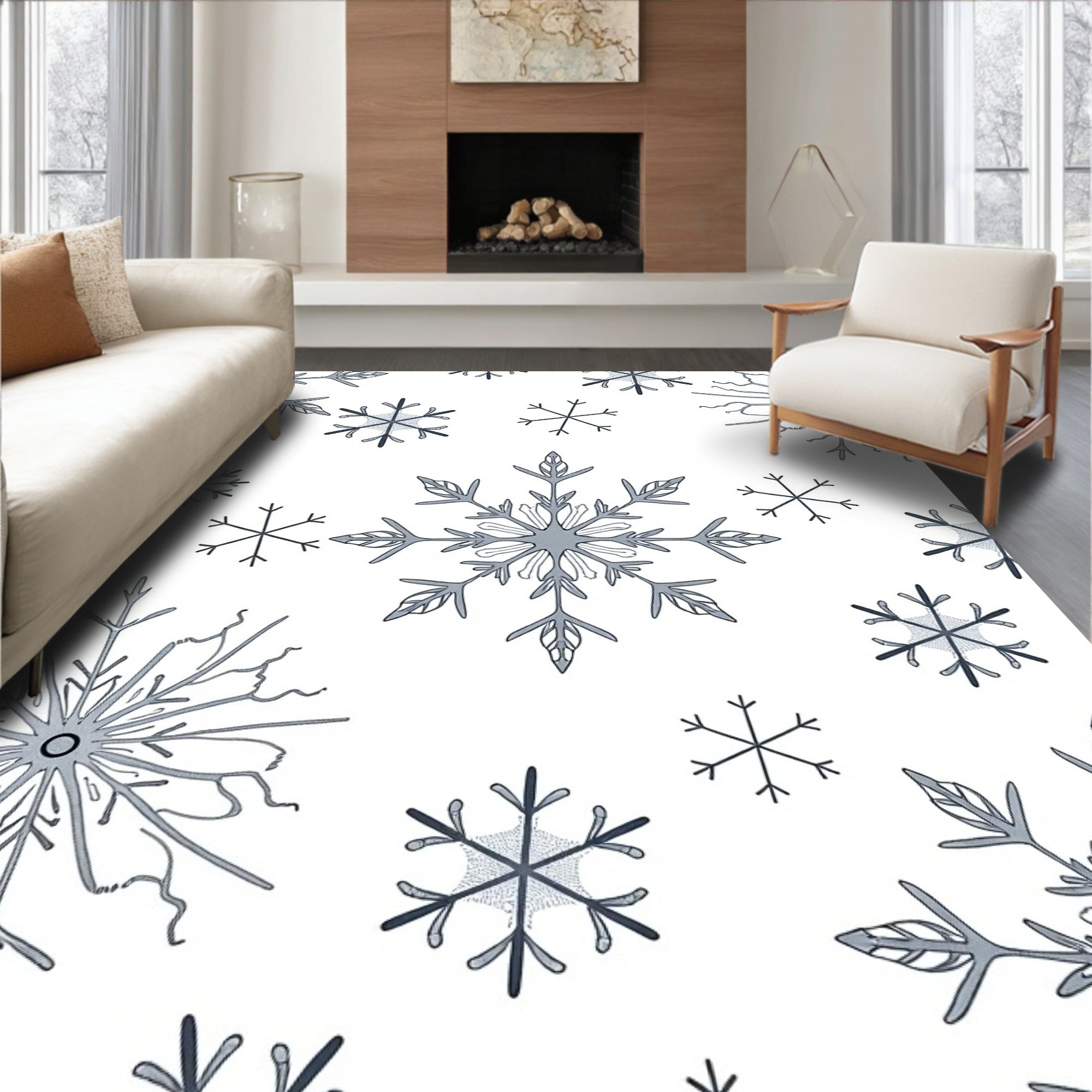 Winter Snowflakes Gray and White Scatter Rug