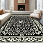 Black White Geometric Lattice Medallion Rug