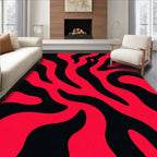 Bold Red Black Swirl Flow Rug
