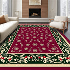 Crimson Floral Bordered Starburst Rug