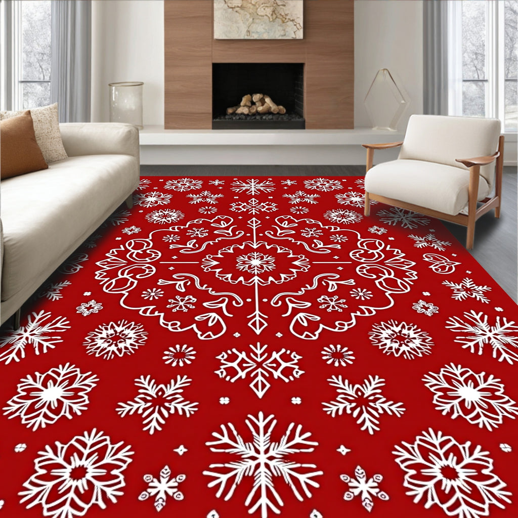 Winter White Snowflake Mandala Rug