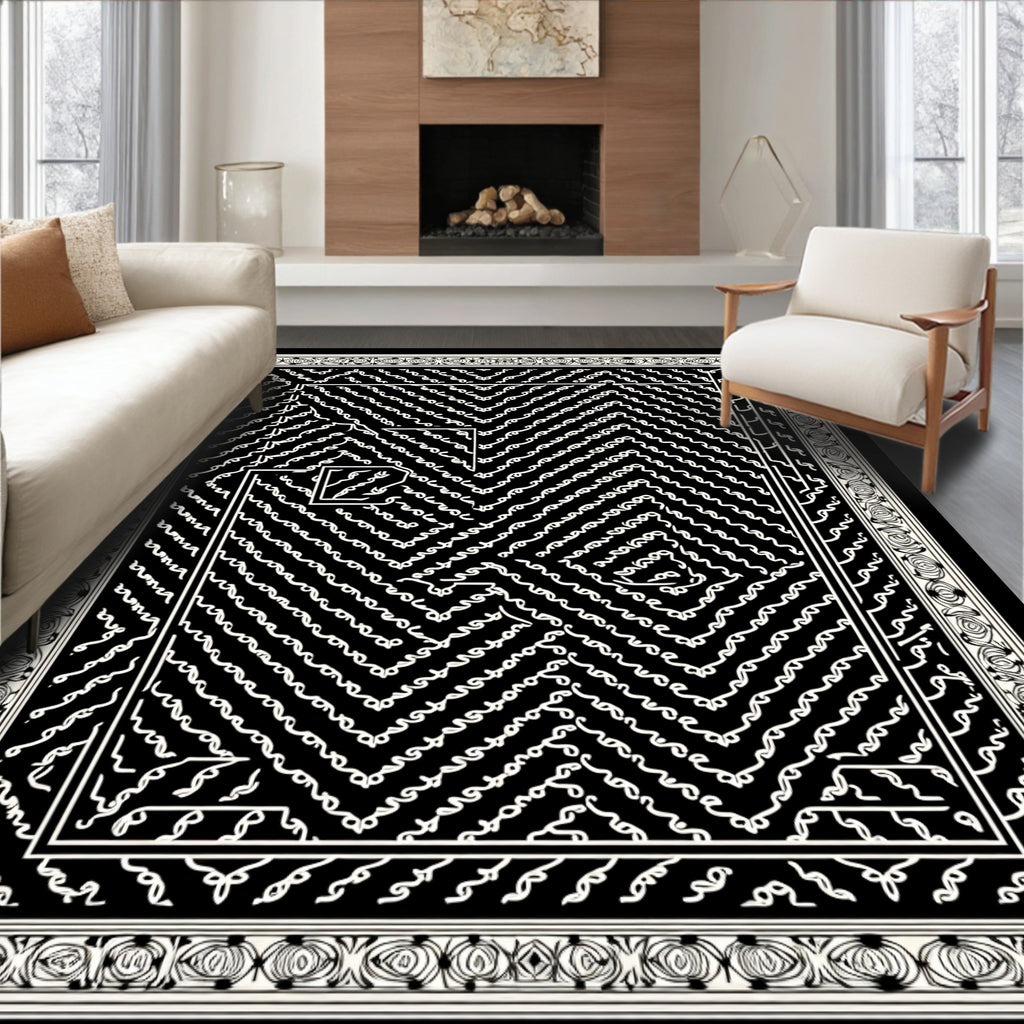Black and White Geometric Maze Rug