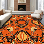 Vibrant Orange Pumpkin Floral Mandala Rug