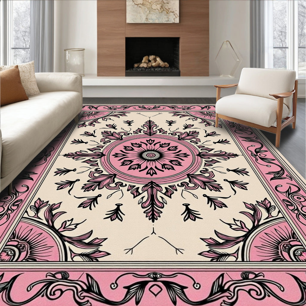 Pink Ivory Mandala Floral Medallion Rug