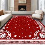 Deep Red Starburst Floral Border Rug
