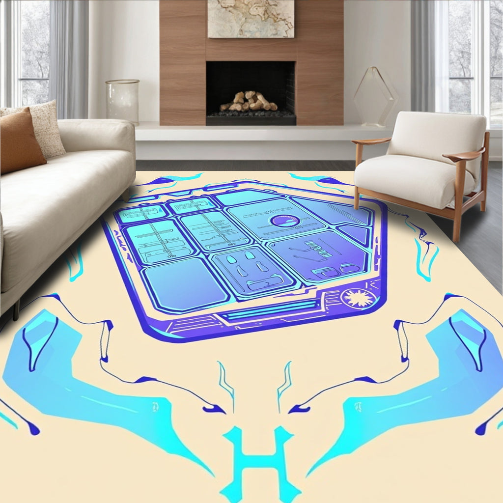 Futuristic Galactic Blue Grid Rug