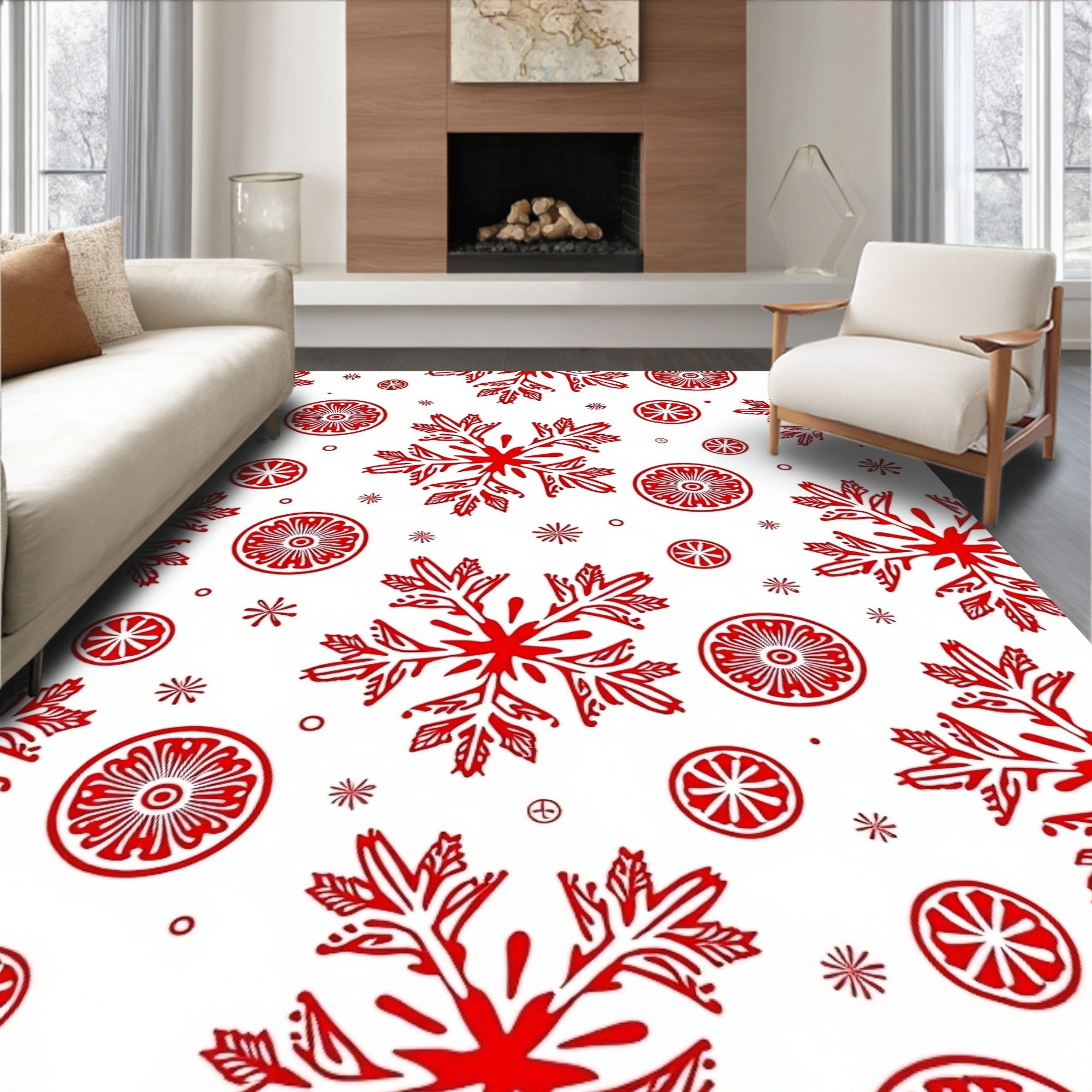 Red Snowflake Citrus Medallion Repeat Rug