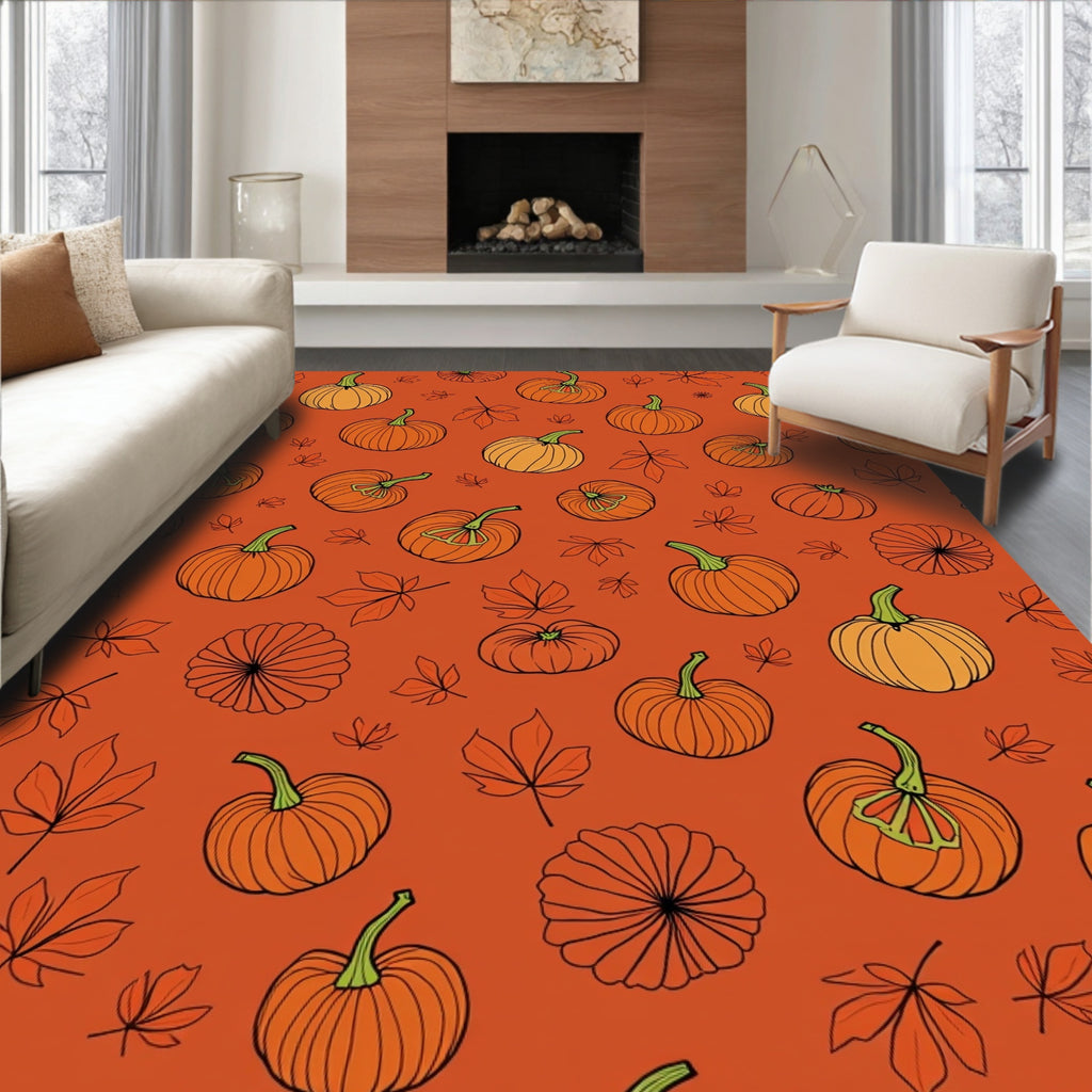 Orange Pumpkin Patch Autumn Leaves Rug
