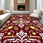 Deep Red Floral Medallion White Yellow Rug