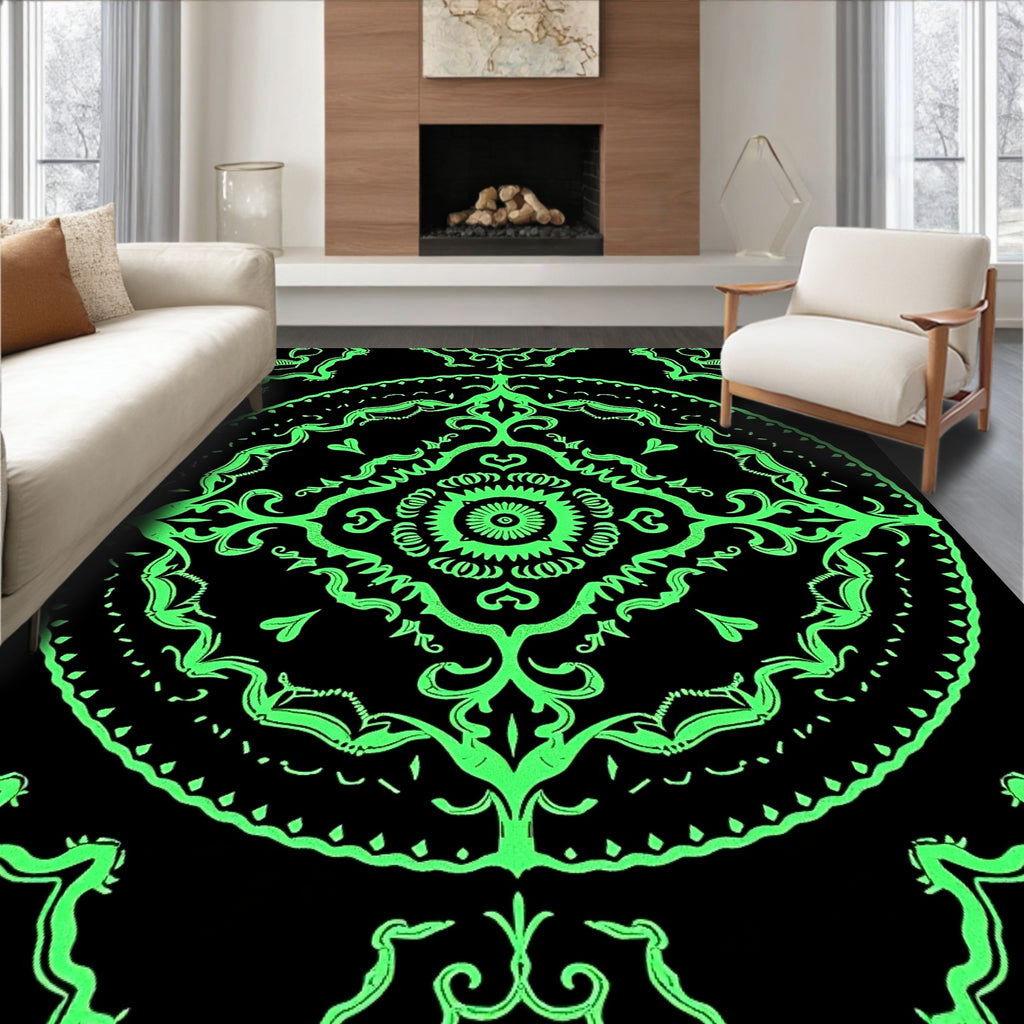 Neon Green Medallion Mandala Art Rug