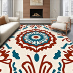 Crimson Teal Medallion Floral Art Rug