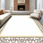 Brown Gold Greek Key Geometric Border Rug