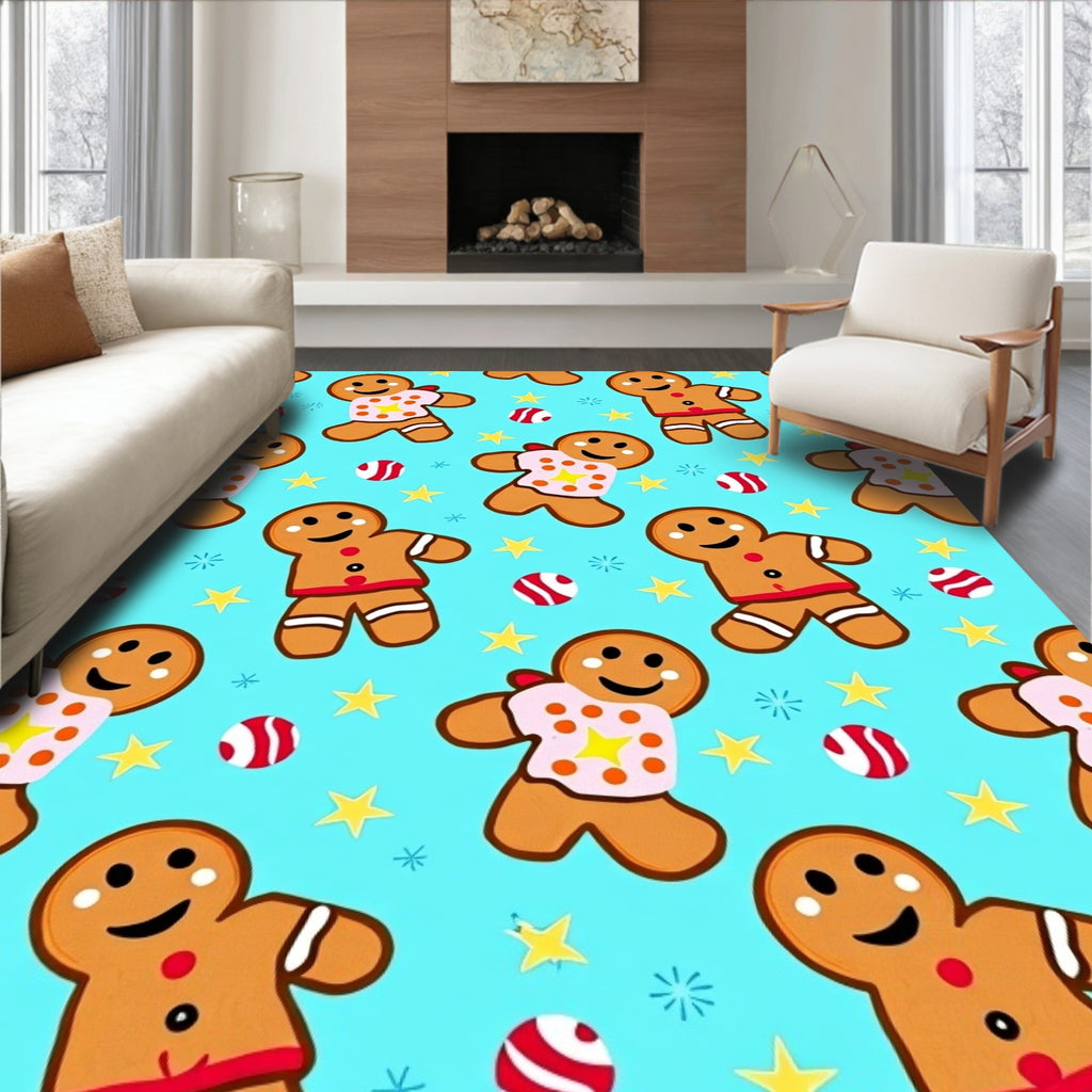 Cheerful Gingerbread Man Starry Medley Rug