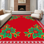 Festive Red Poinsettia Corner Garland Rug