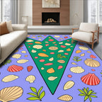 Coral Red Shells Green V Shape Rug