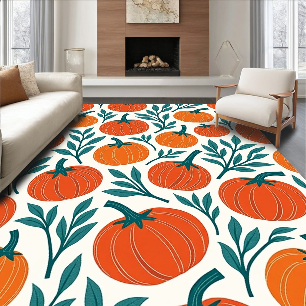 Harvest Orange Pumpkin Leaf Medley Rug