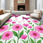 Pink Butterflies And Daisy Meadow Rug
