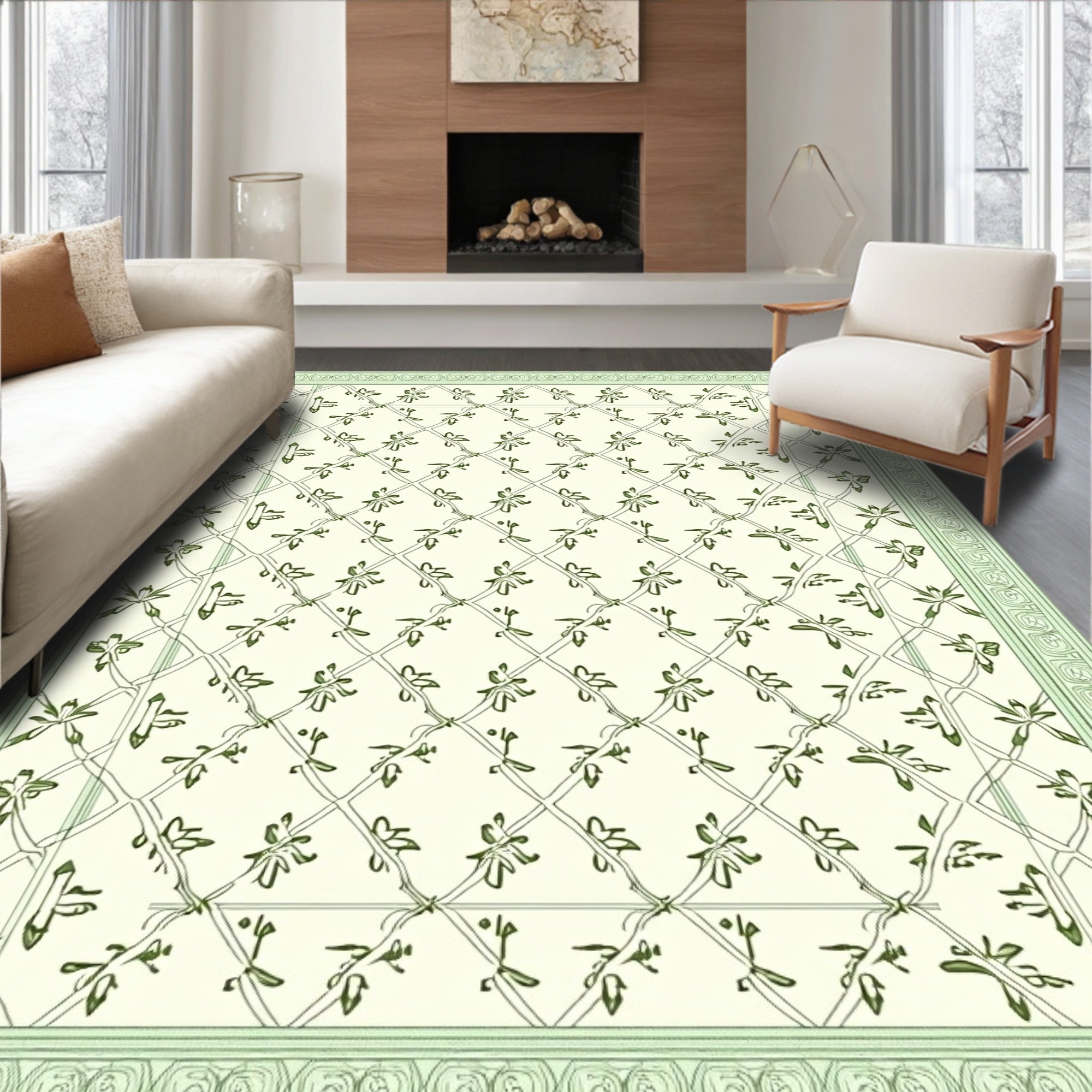 Light Green Vine Lattice Rug