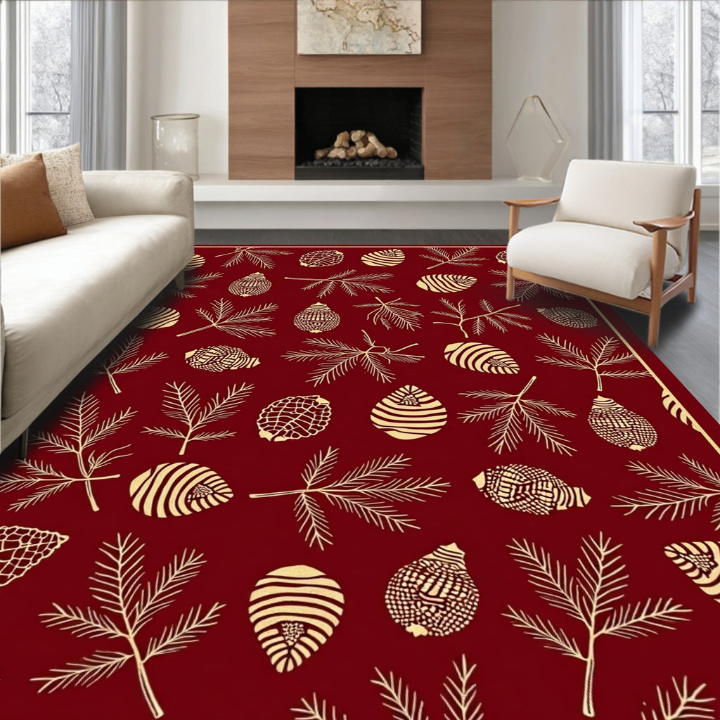 Crimson Pinecone Branch Illustration Rug
