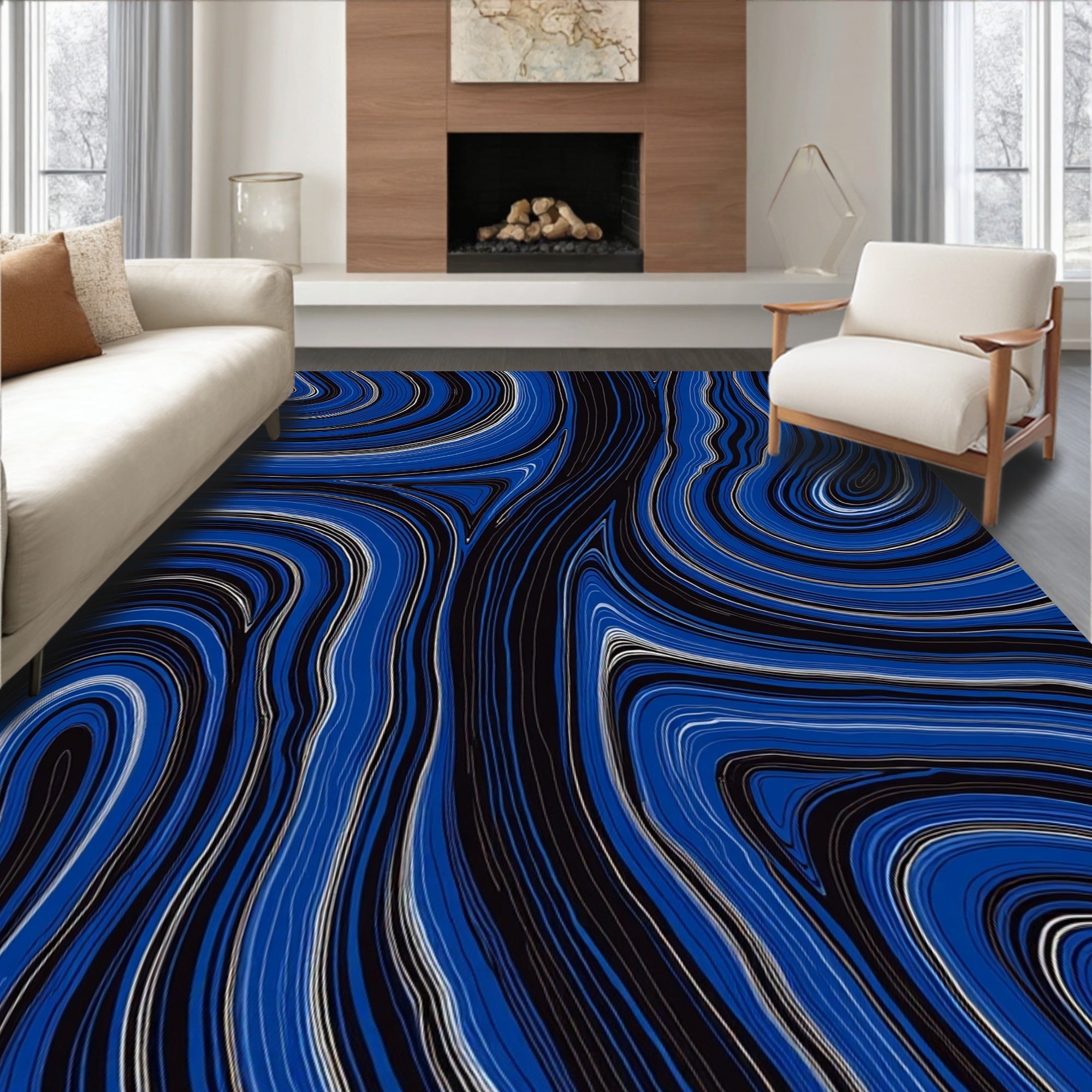 Deep Blue Swirl Agate Texture Rug