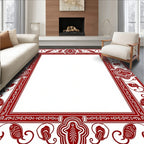 Crimson Red Floral Leaf Border Rug