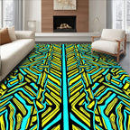 Vibrant Yellow Turquoise Abstract Stripes Rug