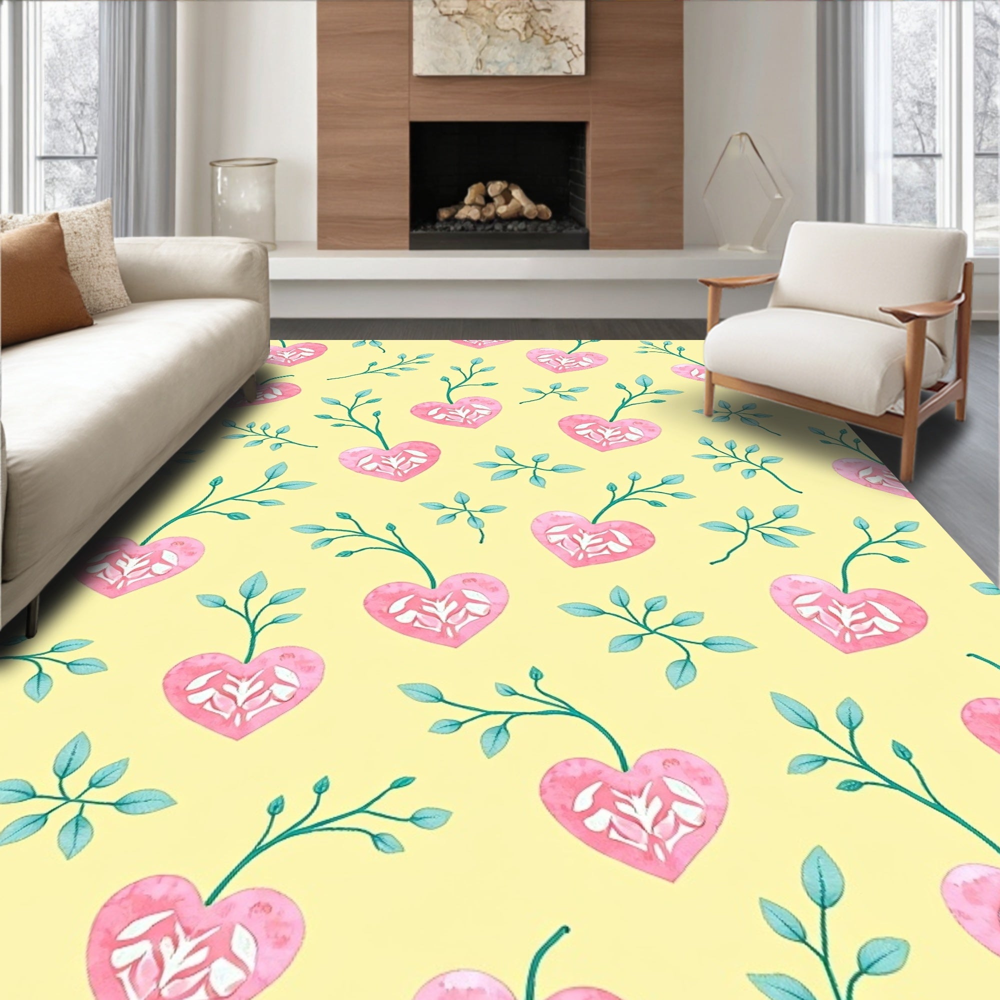 Pink Watercolor Heart Branch Collection Rug