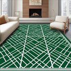 Green White Geometric Linear Grid Rug