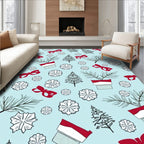 Festive Red Bow Pine Snowflakes Christmas Rug