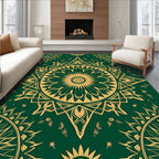 Gold Mandala Nature Inspired Dark Green Rug