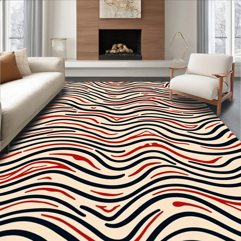 Crimson Black Wavy Stripe Rug