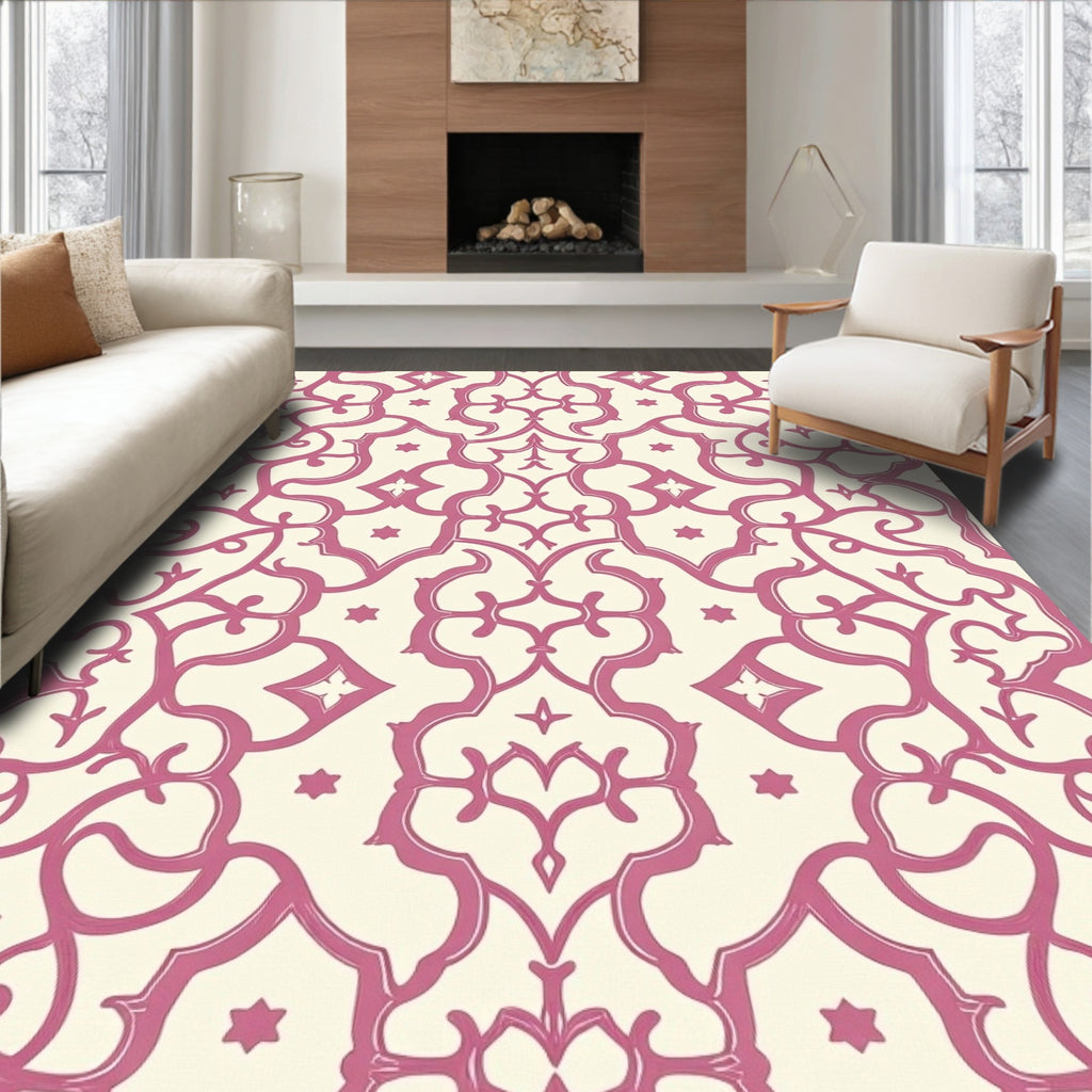 Pink Ivory Scrolling Vine Medallion Rug