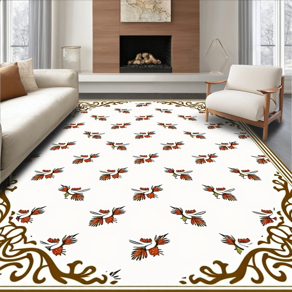 Red And Yellow Bird Folk Art Rug