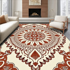 Terracotta Medallion Corner Radiating Folk Art Rug
